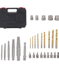 Grab This Awesome 32 Pc Screw Extractor Set With Heavy Duty Reverse Drill Bits For Fixing Stripped Bolts And Broken Nuts Like A Boss Using Tough Chrome Molybdenum Steel Tools With Storage Case, case and drill bits