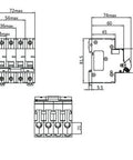 2 Pole AC Heavy Duty Miniature Circuit Breaker On DIN Rail Mount 4 Amp 480 Volt Unit With Shock Proof Terminations diagram