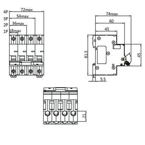 2 Pole AC Heavy Duty Miniature Circuit Breaker On DIN Rail Mount 4 Amp 480 Volt Unit With Shock Proof Terminations diagram
