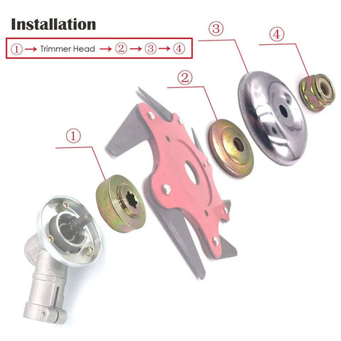 Assembly of Trimmer Blade Adapter Kit with 6 Steel Razors, Thrust Plate Guard Washer, Thrust Washer, Rider Plate and Lock Nut