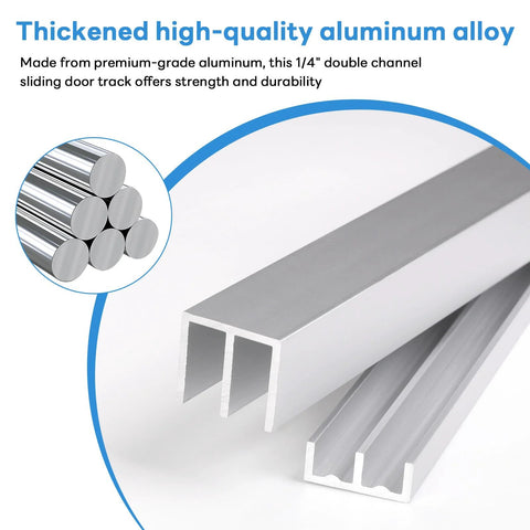 Metal Sliding Door Track Set For One Quarter Inch Thick Panels Ideal For Glass Cabinet Doors And Windows, 36 Inch Long By 0.79 Inch Wide, Silver Finish, Rustproof Aluminum Construction, Smooth Quiet Operation And Easy Installation.