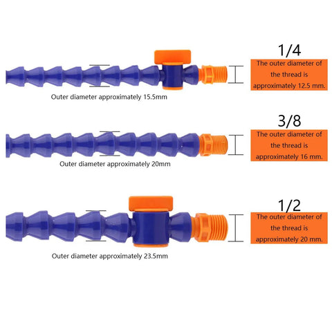 Flexible Lathe Coolant Tube Kit For CNC Machines, 4-Piece ABS Adjustable Water Cooling Hose Set with 1/4, 3/8, 1/2 Inch Fittings