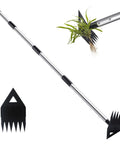 Dual Head Weed Puller Tool With Long Handle And Garden Hoe Rake Combo for uprooting tough weeds in yard and flower beds
