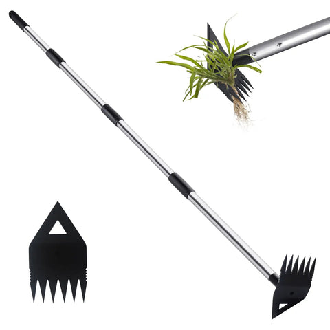 Dual Head Weed Puller Tool With Long Handle And Garden Hoe Rake Combo for uprooting tough weeds in yard and flower beds
