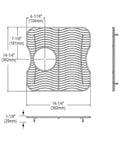 Diagram showing dimensions of Stainless Steel Bottom Grid For Sinks 14.25 Inch Square, Corrosion Resistant Build, side and top views