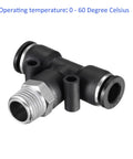 Two Pack One Quarter Inch G Male Push Lock Fittings Tee Union for Quick Connect Pneumatic System Eight Millimeter Tubing Black