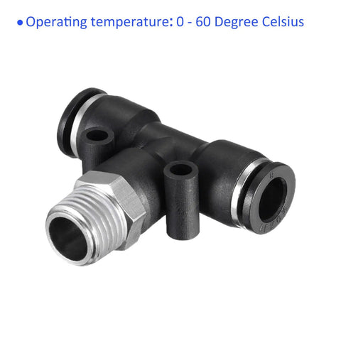 Two Pack One Quarter Inch G Male Push Lock Fittings Tee Union for Quick Connect Pneumatic System Eight Millimeter Tubing Black
