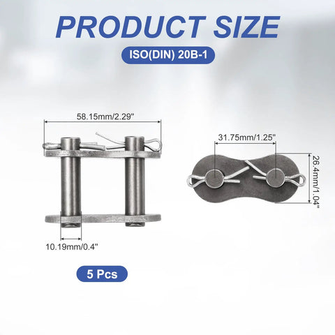 Heavy Duty ISO DIN 20B-1 Roller Chain Connecting Links With 31.75mm Pitch, 58.15mm length, 5 pcs manganese steel, for industrial use.