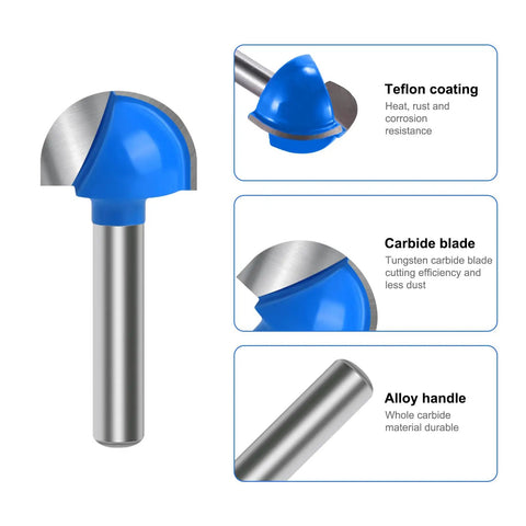 Box Router Bit Set 8 Pc Solid Carbide 1/4 Inch Shank with Teflon coating and carbide blade close-up view