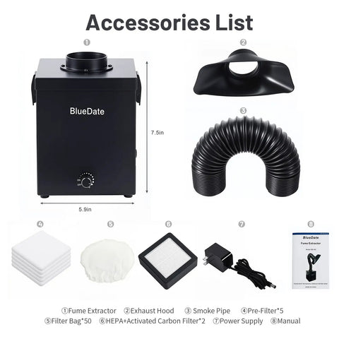 Accessories for DC Brushless Solder Fume Extractor With Strong Suction, Low Noise, H13 HEPA Filter displayed.