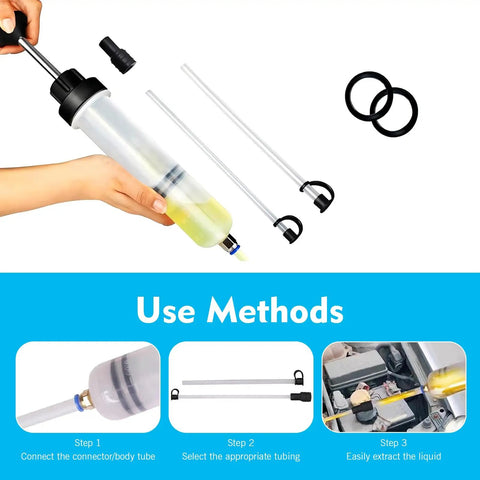 Demonstration of Power Steering Fluid Extractor And Refill Pump Kit, 200cc Manual Suction And Injection Tool With Hoses