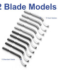 Pro Grade Deburring Tool Set With 10 High Speed Steel Replaceable Blades And A Blue Matte Aluminum Handle For Deburring Edges On Metal Aluminum Copper Resin PVC Tube Wood And 3D Printing Bevel Chamfer Reamer Kit with 5 standard and 5 hard blades.