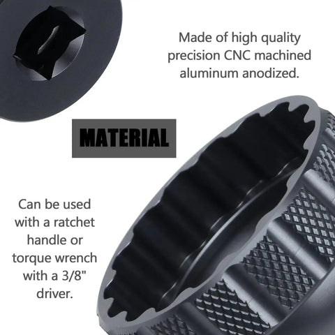 Close-up of 16-Notch Bottom Bracket Tool Black for 41mm OD Threaded BB showing CNC aluminum precision fit.