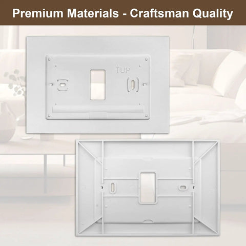 Front and back view of Durable White Wall Plate Cover For WiFi Programmable Thermostat And Smart Thermostat Easy Clean Faceplate