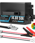 Heavy Duty 12V 50A LiFePO4 Battery Charger With 14.6V Boost 0V Wake Up 8 Protections And 3 Connectors, cables shown