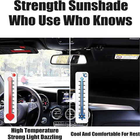 Custom Fit Windshield Sunshade For Gmc Sierra Ev 2024 To 2026 shown in car, demonstrating temperature difference inside.