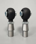 Built Tough Heavy Duty Chromoly Heim Joint Kit 3/4-16 Pair Of Right And Left Thread Rod End Bearings close-up with rubber boots.