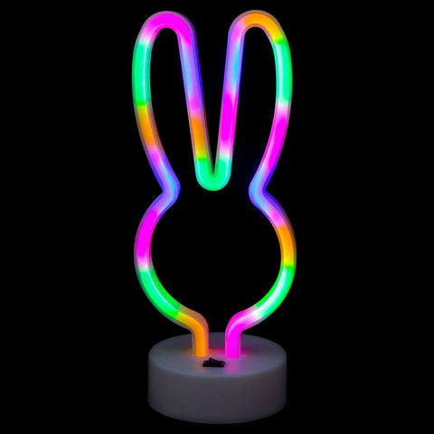 Bunny Shape LED Neon Sign Totally Lit For Easter Rooms Colorful Rabbit Neon Lights USB Or Battery Powered Night Light With Base