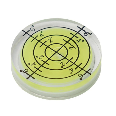 32mm Circular Bullseye Bubble Level, High Precision Round Spirit Vial with clear acrylic housing and black scale markings.