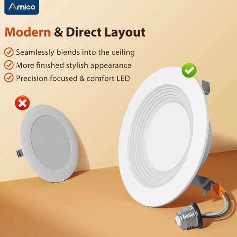 4 Inch LED Recessed Can Lights 12 Pack Dimmable Damp Rated 650 Lumen Each With Baffle Trim And Selectable Color Temperature 3000K 4000K 5000K No Brainer Retrofit Install ETL FCC Certified showing modern layout design