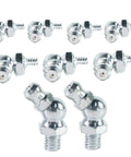 10 Piece Metric Grease Fittings Kit With 90 Degree Elbows For Automotive Machinery And Industrial Equipment visible on white background