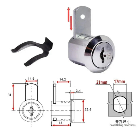 Cam Lock With Quick Clip For Drawer Lockers And Gym Lockers Built Tough Metal Zinc Alloy Coded Lock MX16 with dimensions
