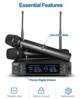 Dual Wireless Microphone System With Metal Handheld Mics And Receiver, Adjustable UHF Channels 520-590 MHz, front view