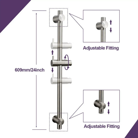 24 Inch Shower Slide Bar With Adjustable Holder Stainless Steel Wall Mount Sliding Bar In Brushed Nickel Finish Game Changing Upgrade For Your Bathroom Rust Resistant Easy Install