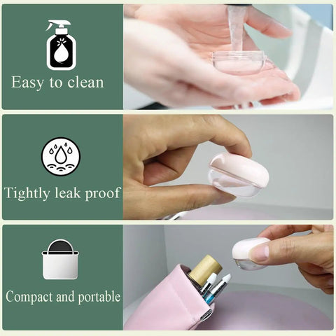 Five Pack 10ml Travel Containers Set For Creams, Lotions, And Makeup, Ultra Compact Lightweight Travel Jars being cleaned and stored