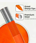 Close-up of 15 Inch Screw In Ground Anchors Pack Of 4 Go-To Heavy Duty Orange Stakes with sharp tips and steel barrel