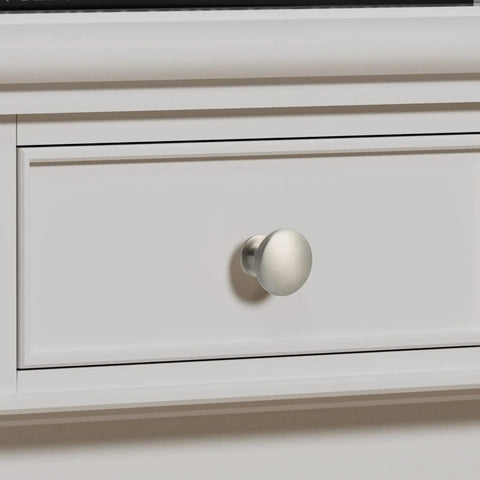 Five Pack Round Cabinet Knobs In Brushed Nickel Satin Finish, Solid Zinc Alloy Construction, Kitchen And Bathroom Cabinet Hardware, Includes 1 Inch And 1-3/4 Inch Mounting Screws