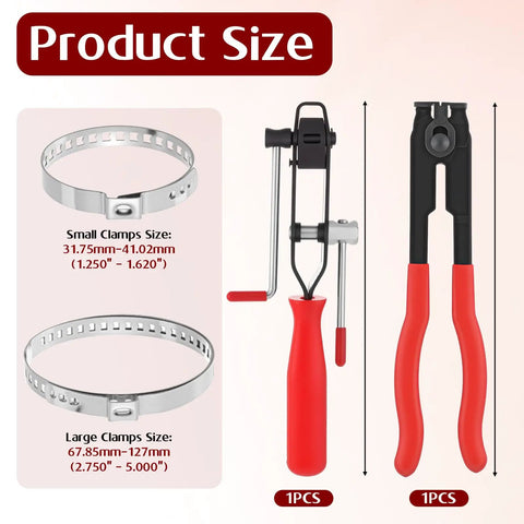 CV Joint Boot Clamp Pliers Kit With 10 Stainless Steel Adjustable Band Clamps For Most Cars, Heavy Duty Automotive Boot Clamps, Fits 1.25 To 1.62 Inches And 2.75 To 5 Inches, size chart