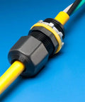 Half Inch Strain Relief Cord Connector Kit 10 Pack with No Fuss Gripping Finger Grommet showing liquid tight seal on blue background