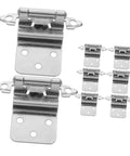 Eight-piece chrome soft-close inset cabinet hinges with mounting plates and door bumpers