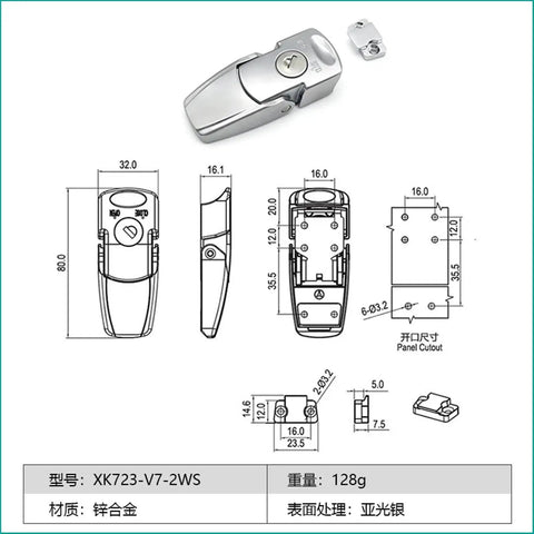 Detailed schematic and image of Beefy Black Coated Cabinet Hasp And Latch Lock Kit With Toggle Security Lock And Two Keys.