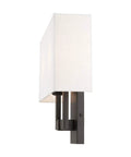 Meridian Collection Transitional Two Light Wall Sconce In English Bronze Finish With Warm Oatmeal Fabric Shade Side View