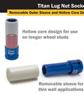 4-Piece 1/2-Inch Drive Non Marring Impact Deep Lug Nut Socket Set with removable sleeve and hollow core design
