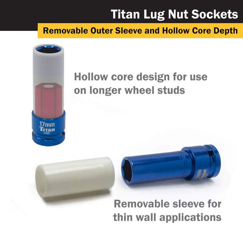 4-Piece 1/2-Inch Drive Non Marring Impact Deep Lug Nut Socket Set with removable sleeve and hollow core design