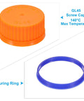 GL45 Screw Caps Set For Glass Media Bottles, 45mm, 10 Pack, Polypropylene Cover Seal Thread Caps With Orange Cap, Fits GL45 Bottles, Autoclavable Up To 140 C.