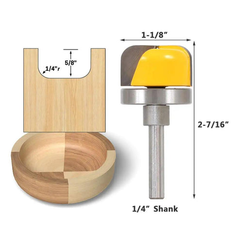 1/4 Inch Shank Bowl And Tray Template Router Bit With Bearing Guide For Dish Carving 1/4 Radius 1-1/8 Inch Cutting Diameter