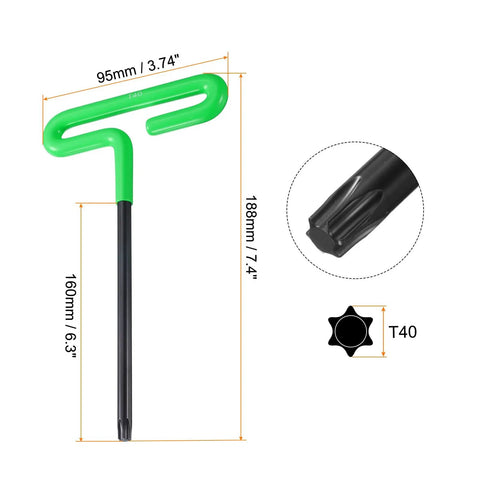 Heavy Duty T Handle Hex Key Wrench T40 Torx Star 6 Point T Key Hexagon Wrenches Spanner Repair Tool With Cushion Grip For Durable High Torque And Rust Resistant Black Oxide Coated CR V Steel 160mm Long Arm, T40 Torx