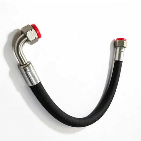 Replacement Oil Hose 99331944 For Screw Air Compressor heavy duty lube transfer line with metal ends and curved design.