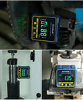 Killer Precision Digital Angle Gauge Featuring Rock Solid Magnetic Base And Crisp Backlit Display For Serious Woodworking Carpentry and DIY Garage Projects on a saw.