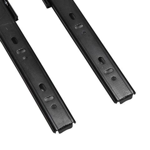 Close-up of black Beefed Up Heavy Duty Three Section Drawer Slides 12 Inch 100 Pound Load Capacity Smooth Glide Full Extension