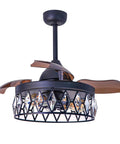 36 Inch Matte Black Crystal Ceiling Fan With Light And Remote, 3 Retractable Blades, Modern Fandelier Style, Indoor Use