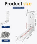 Heavy Duty Stainless Steel L Shaped Corner Brackets 50 Pack Cabinet Hardware dimensions and screws for wood shelves.