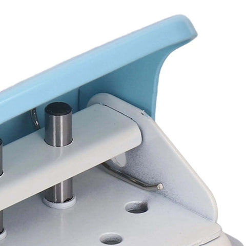 Close-up of 3 Hole Paper Punch Handheld, 5 Sheets Capacity, Metal Body with Slipproof Grip and Plastic Cover, B5 paper size