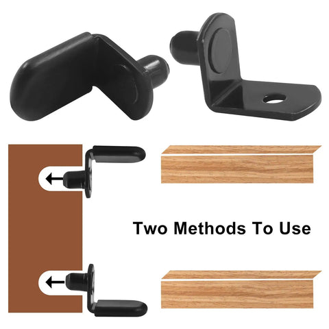 30 Pack L Shape Shelf Pins One Quarter Inch Bronze Finish Dowels For Pre Drilled Furniture with usage instructions diagram