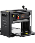Heavy Duty Benchtop Wood Planer With A 13 Inch Worktable And 15 Amp Motor for cutting hardwood, features extended infeed tables.