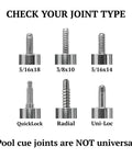 Different types of pool cue joints including 5/16x18 for Extra Spare Pool Cue Shaft 5/16x18 Joint 13mm Leather Tip